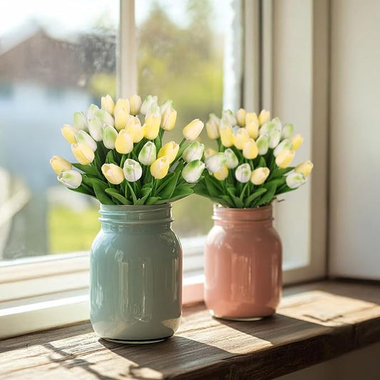 MACTING 30 PCS Artificial Tulip Flowers 13.7" Real Touch Fake Flowers Faux PU Tulips for Floral Arrangement Table Centerpieces Kitchen Home Indoor Outdoor Summer Decorations(Mix Green)