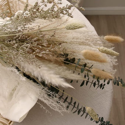 Musunny Natural Dried Flower Bouquet,17" Dried Flowers for Vase,Dried Floral Arrangements for Boho Farmhouse Home Décor Indoor with Pampas(Green)