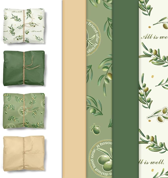 Aobkiat Christmas Green Tissue Paper for Bags,20 x 15 Inch Olive Leaf Wrapping Paper for Friends Family Present Packaging Gift Wrap,Wedding,Birthday,Xmas,New Year,DIY Craft,24 Sheets