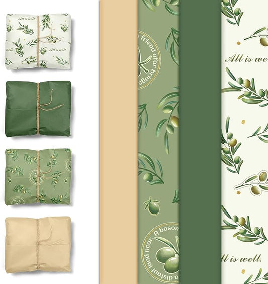 Aobkiat Christmas Green Tissue Paper for Bags,20 x 15 Inch Olive Leaf Wrapping Paper for Friends Family Present Packaging Gift Wrap,Wedding,Birthday,Xmas,New Year,DIY Craft,24 Sheets