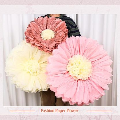 VAIPI 12 Pcs Giant Tissue Paper Flowers Decorations 30'' 24'' 20'' 12'' Large Crepe Paper Flowers Colorful Pom Poms DIY Craft for Wedding Baby Shower Birthday Party Wall Backdrop Decor