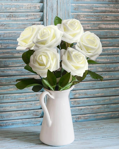 JOYLEX Artificial Flowers Realistic Roses, Real Looking Fake Roses with Stem for DIY Wedding Bouquets Centerpieces Bridal Shower Party Home Romantic Decorations (Milk White, Regular 3" - 200pcs)