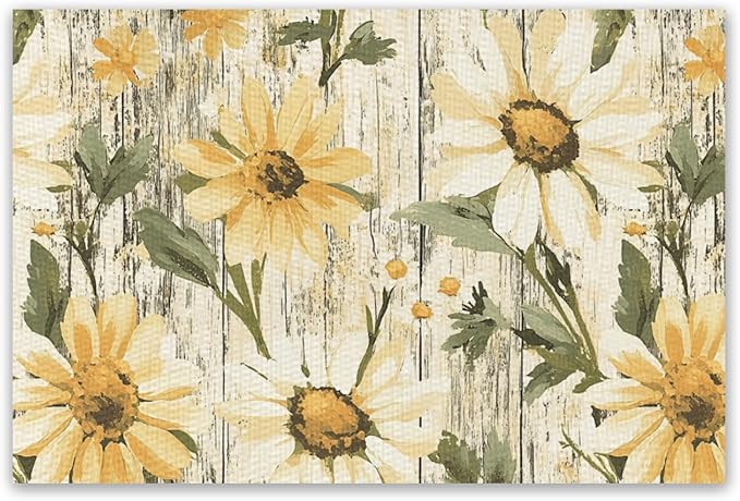 Placemats Set of 4 Waterproof Oilproof Table Mats Oil Painting Daisy Washable Wipeable Heat Resistant Easy to Clean for Indoor Outdoor Party Kitchen Dining Table Decoration 12 * 18in