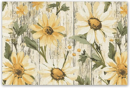 Placemats Set of 4 Waterproof Oilproof Table Mats Oil Painting Daisy Washable Wipeable Heat Resistant Easy to Clean for Indoor Outdoor Party Kitchen Dining Table Decoration 12 * 18in