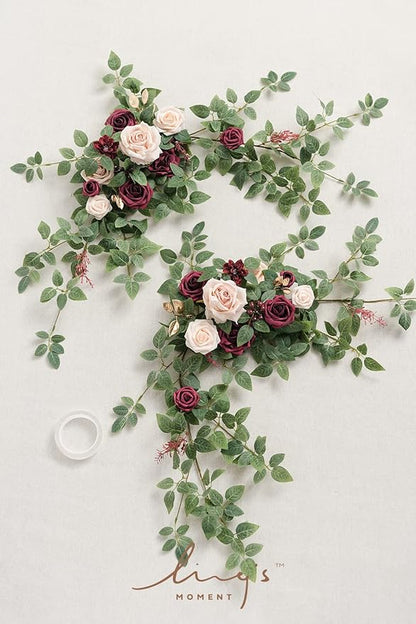 Ling's moment 2PCS Artificial Floral Swags Centerpieces Burgundy Wedding Flower Greenery Arrangements for Sweetheart/Head Table Decor Wedding Car Wall Window Arch Home Garden Decor Blush Marsala