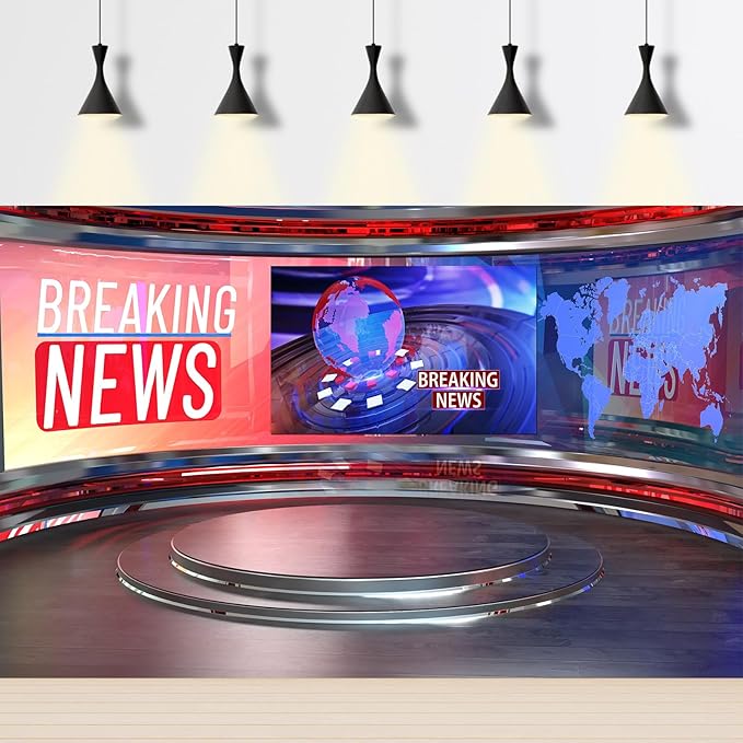 Breaking News Backdrop Studio TV News Broadcast Hall Background News Room Broadcasting Photography Background Program Record News Report Business Newsman Backdrop Kids Portrait Photo Props 10x6.5ft