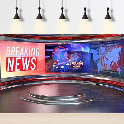Breaking News Backdrop Studio TV News Broadcast Hall Background News Room Broadcasting Photography Background Program Record News Report Business Newsman Backdrop Kids Portrait Photo Props 15x8ft