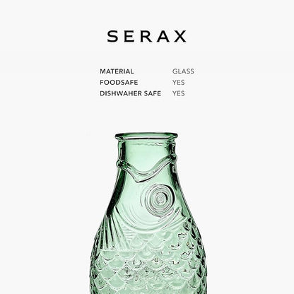 Serax Glass Water Pitcher | Fish & Fish glassware by Paola Navone | Wine Carafe Decanter 28.74 fl oz | Clear Green Bottle Container for hot & cold Drinks | Fridge Beverage Dispenser, Suitable as Vase