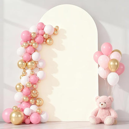 7.2FT Ivory Arch Cover - Polyester Fitted Wedding Arch Stand Covers Round Top Chiara Arch Backdrop Cover for Birthday Party Banquet Photo Background Decoration
