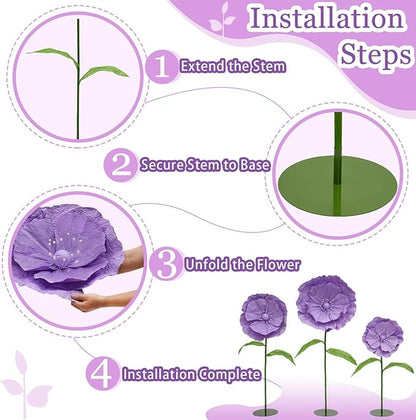 Giant Fake Flowers 5.77FT - Light Purple Large Paper Flowers 3D Artificial Floral Wedding Decorations for Birthday Party Outdoor Banquet Event Home Backdrop Decor