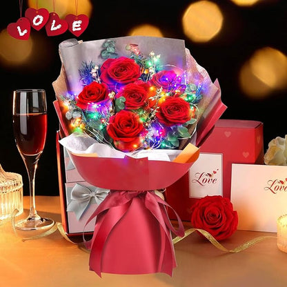 ADDWel Preserved Real Red Rose Bouquet Long-Lasting Flowers for Anniversary, Birthday and Romantic Gifts for Wife Girlfriend, Forever Fresh Roses for Delivery Prime