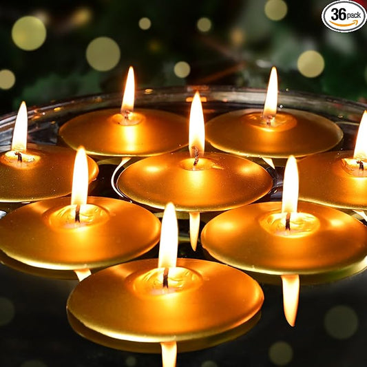 3 inch Floating Candles 36 Packs Gold Floating Candle for Centerpieces 8-9 Hours Floating Candles 3” Water Candles for Cylinder Vases, Pool, Wedding, Christmas