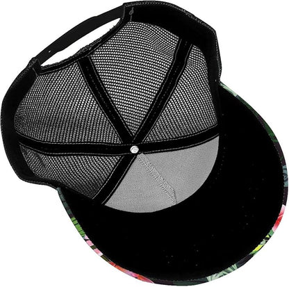 Tropical Pink Flowers Hats Women Men Hawaii Trucker Hat Adjustable Snapback Mesh Baseball Cap Hat