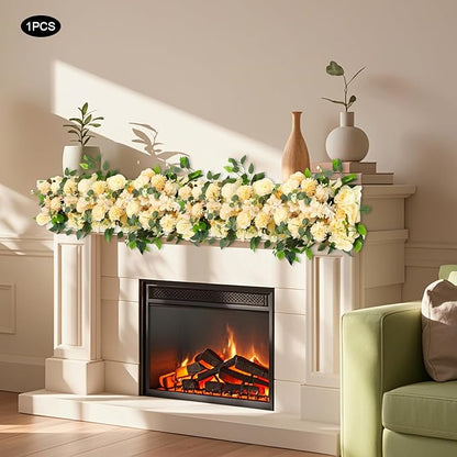 TFCFL Artificial Flowers Row, 39.5" X 12" Wedding Arch Faux Floral Swags, 3D Flower Panels Arrangement, DIY Wall Backdrop for Wedding Party Table Runner Decoration (Champagne)