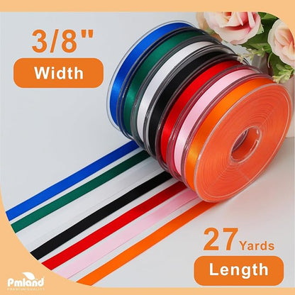 PMLAND Orange Fabric Satin Ribbon 3/8'' Inch x 27 Yards Double Faced Use for Crafts Gift Wrapping Floral Bouquets Ornaments Hair Bows Party Decoration