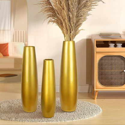 Gold Ceramic Tall Floor Vase,24 Inch Large Modern Flower Vases for Home Décor,Wicker Big Floor Vases Decorations for Farmhouse, Living Room,Bedroom,Standing Plastic Vase Decorative Tall