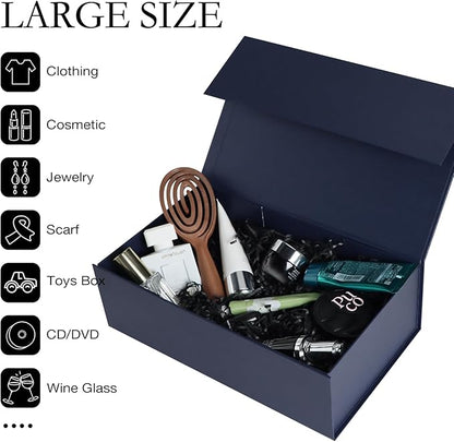 Navy Blue Gift Box with Magnetic Lids 13.8x8.3x4.4 in, Bridesmaid Groomsman Proposal Box, Large Rectangle Storage Box 1 Pack