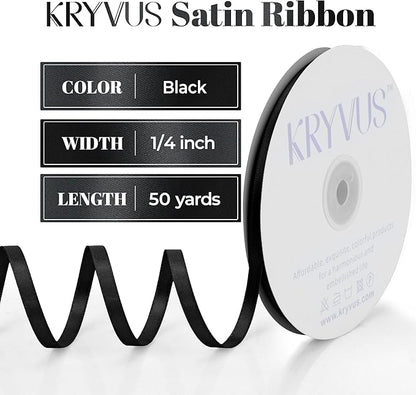 Black Satin Ribbon, Double Faced 1/4 Inch X 50 Yards Black Ribbon, Premium Satin Ribbon for Gift Wrapping, Crafts, Hair Bow Making, Sewing, Flower Bouquet, Wedding Party Decor