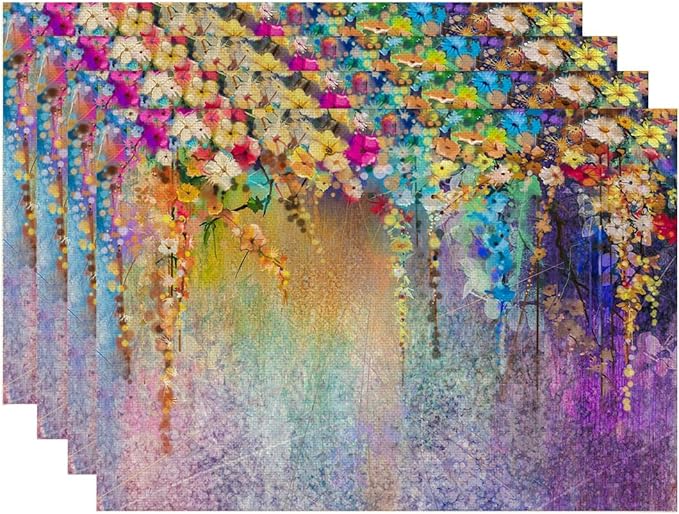 Placemats Set of 4 Abstract Watercolor Floral Dining Place Mats Linen Table Mat for Farmhouse Home Kitchen Decor 12 X 18 Inch