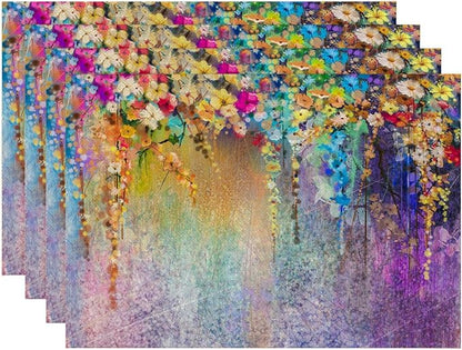 Placemats Set of 4 Abstract Watercolor Floral Dining Place Mats Linen Table Mat for Farmhouse Home Kitchen Decor 12 X 18 Inch