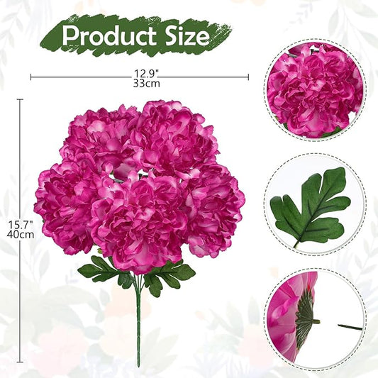 Briful Artificial Peony Flowers Bouquet 15.7" Faux Silk Peonies Floral Arrangement Fake Flower Stems for Home Office Wedding Party Table Vase Centerpiece Decor(Hot Pink)