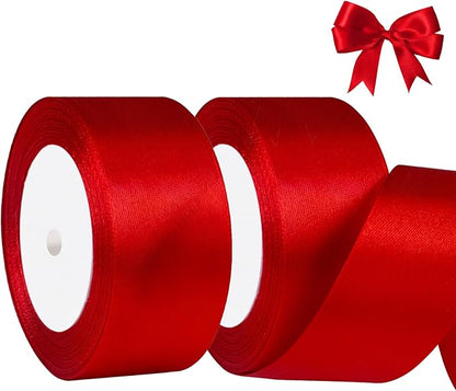 Red Satin Ribbon 1-1/2 Inch x 2 Rolls Red Wide Satin Fabric Ribbon for Gift Packaging, Christmas, Wedding, Flower Bouquet, Holiday Party, Invitation