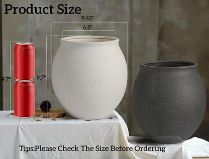 Large White Ceramic Vase, Wide-mouthed Round Planter with Drainage Hole, 9.7 Inch Tall, Minimalist Home Decor for Indoor Plants, Flowers, Table, Shelf,Floor, Living Room, Wedding (Sandstone White)