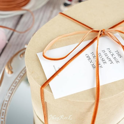 MAYREEL 1/8 Inch Copper Velvet Ribbon Thin Golden Brown Vintage Ribbon for Wedding Invitations Crafts Gift Wrapping Party Favor Boxes 50 Yards