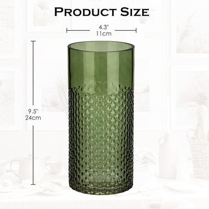 Sage Green Vase Glass Cylinder Vase, 8.7" H x 4" W Flower Vases Decorative Modern Wide Mouth Vase Bubble Glass Vases for Centerpieces Mantel Shelf Table Home Decor