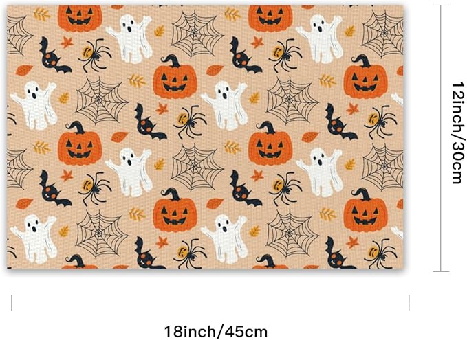 Placemats Set of 4 Halloween Waterproof Oilproof Table Mats Washable Wipeable Heat Resistant Easy to Clean for Indoor Outdoor Party Kitchen Dining Table Decoration 12 * 18in
