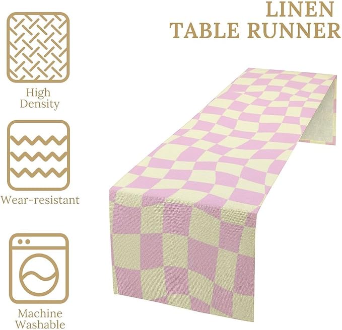Hippie Table Runner Retro Geometric Square Purple Grid 60s70s Style Kitchen Restaurant Decoration for Indoor and Outdoor Wedding Party Table Runner 13x70 Inch