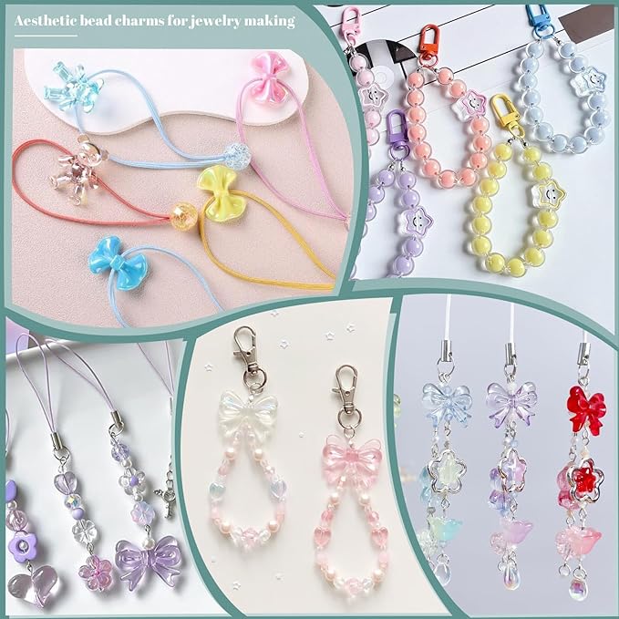 Assorted 200-260PCS Purple Acrylic Beads for Bracelet Making, Flower Bow Candy GummyBear Bracelet Charms,Cute Beads for Jewelry Making DIY Necklace Keychain Phone Charm Christmas Gift