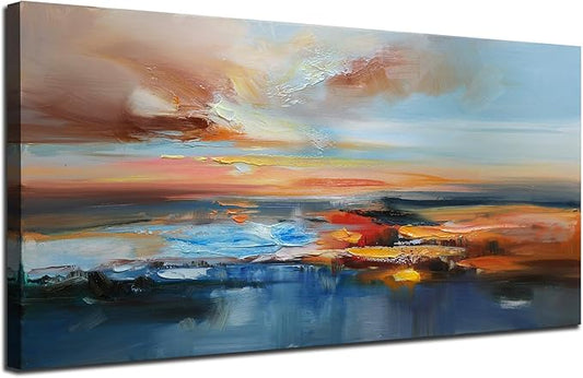Brushart Abstract Wall Art Large Landscape Canvas Picture, Paintings Wall Decor Living Room Textured Artwork for Walls Bedroom Home Office, 58"x29"