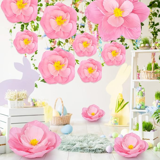 Giant Paper Flowers Artificial Large Paper Flower Decoration for Handcrafted Wall Backdrop Christmas Mexican Wedding Graduation Bridal Shower Birthday Party Supplies(Gradient Pink,12 Pcs)