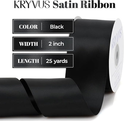 Premium Double Faced Satin Ribbon, 2 Inch x 25 Yards, Black, Perfect for Gift Wrapping, Wedding Decor, Crafts, Sewing, Fade-Resistant