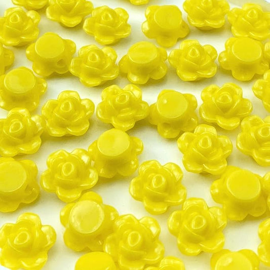 200pcs Acrylic Rose Flower Beads Candy Color Flat Back Spacer Beads Loose Pastel Colorful Decor for DIY Crafts Jewelry Making Bracelet Necklace Earrings(Lemon Yellow)