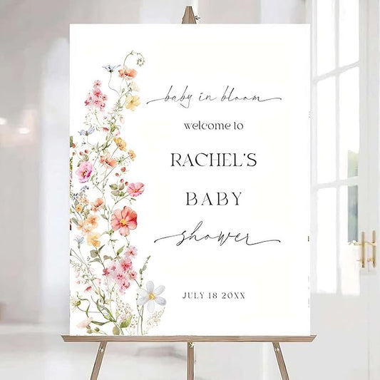 Editable Wildflower Baby Shower Welcome Sign, Personalized Boho Floral Baby Shower Sign, Spring Flowers Theme, Elegant Flower Decorations, Custom Name Signage for Boy or Girl #6