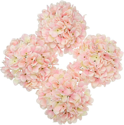 Hollyone Pink Silk Hydrangea Artificial Flowers Heads 7.4inch Large Fake Hydrangea 4Pcs Full Faux Flowers with Stems for Wedding Party Table Centerpieces Flower Arrangement Home Decor