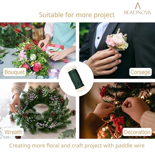 BEADNOVA Floral Wire 38 Yards 22 Gauge Paddle Wire for Wreath Making Craft Florist Floral Flower Arrangements Garland