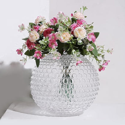 Magcolor Small Glass Round Vase for Weddings,Ribbed Crystal Glass Vase,Events, Decorating, Arrangements, Flowers, Office or Home Décor, Pack of 1 (6.9“ Tall 6.9“ Wide)