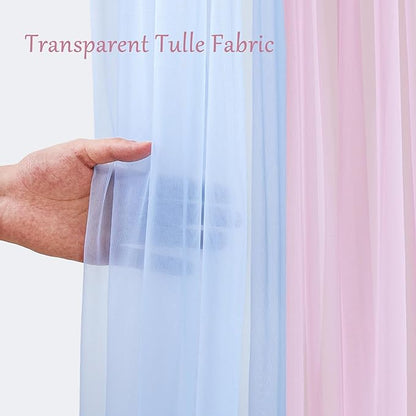 10x10ft Pink Blue Tulle Backdrop Curtain with Lights String for Parites, Sheer Backdrop Curtains for Wedding Baby Shower Birthday Party Photo Shoot Decorations