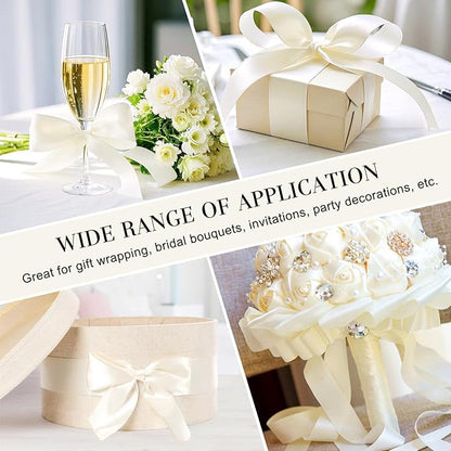1-1/2 Inches 50 Yards Ivory Satin Ribbon, Solid Fabric Ribbon Roll for Flower Bouquets, Gift Wrapping, Wedding, Handmade Crafts