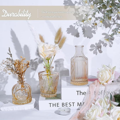 Glass Bud Vase Set of 24, Small Amber Flower Vases for Centerpieces in Bulk, Mini Vintage Vase for Wedding Decor, and Home Table Décor
