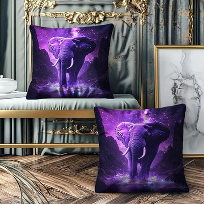 Elephant Throw Pillow Covers 18x18 Set of 2 | Wild Animal Decorative Cushion Covers | Purple Print Pillow Cases for Sofa and Bed Room | Jungle Themed Home Decor