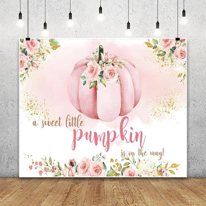 Pumpkin 1st Birthday Backdrop, Blush Pink Floral Pumpkin First Birthday Background, Girl First Birthday Party Cake Table Decoration Banner Photo Booth Props (10x8ft)