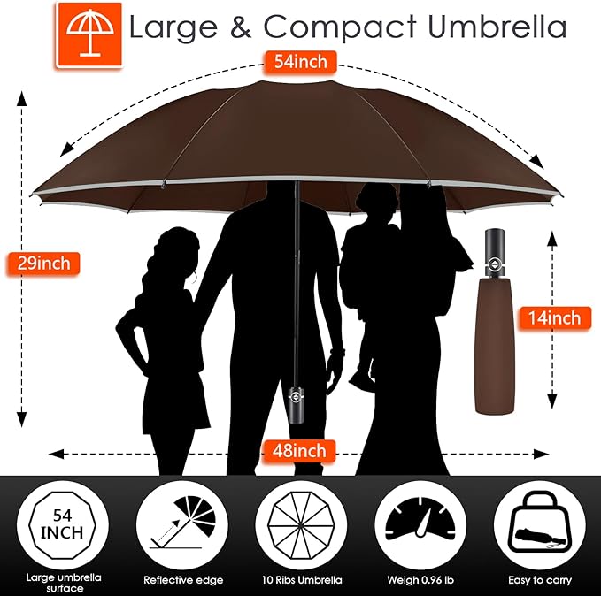 Bodyguard Inverted Umbrella - Large Windproof for Rain & Sun, Compact Reverse With Reflective Stripe, Teflon-Coated for Women Men, Travel Folding With Cover Bag