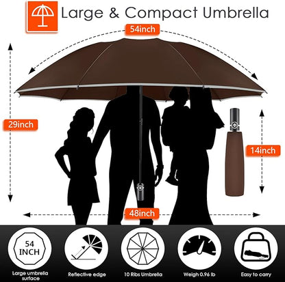 Bodyguard Inverted Umbrella - Large Windproof for Rain & Sun, Compact Reverse With Reflective Stripe, Teflon-Coated for Women Men, Travel Folding With Cover Bag