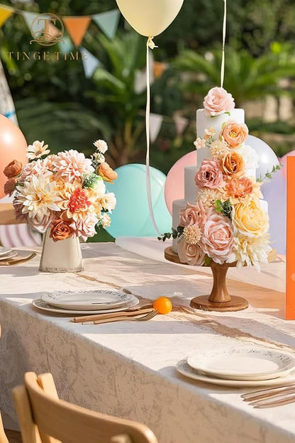 TINGE TIME Fake Flowers Artificial Flowers Peonies Bulbous Chrysanthemum Daisy Hydrangea Sunflower Violets Dahlia Daffodils Epiphyllum Orchid Cherry Blossom Camellia Leyaron (Blush & Champagne)
