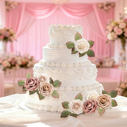 Artificial Roses Flowers 25pcs Morandi Peach Ombre Colors Foam Fake Roses with Stems for DIY Wedding Bouquets Bridal Shower Centerpieces Party Home Decorations