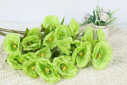 Poppies Flowers Artificial Silk Flowers 32in 6PCS Artificial Poppies Green Flowers for Wedding Home Party Table Centerpiece Arrangement Decoration (Green)
